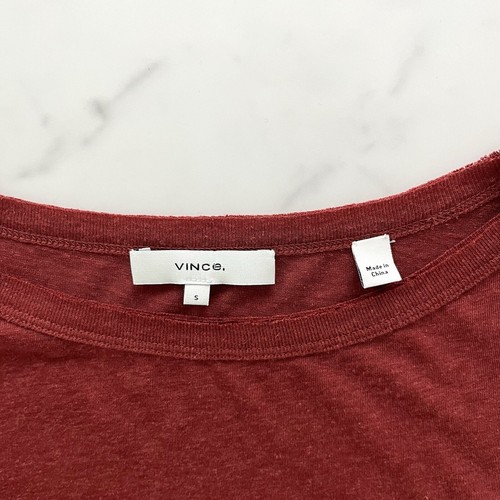VINCE Langarm Slub Knit Essential Tee rot Tencel Leinen U-Ausschnitt Gr. Small - Bild 3 von 9