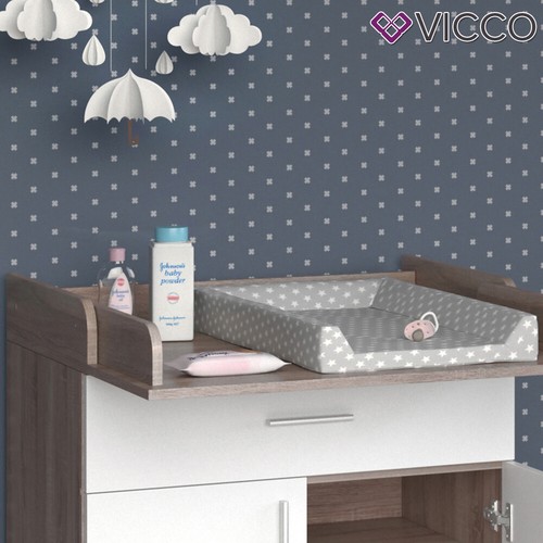 Wickeltisch Wickelkommode Wickelschrank Lena Sonoma Weiß Wickelaufsatz Vicco - Bild 5 von 7