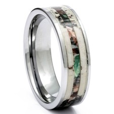 Deer Antler Ring Titanium with Camo Wood Inlay Men's Wedding Band