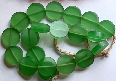 Bead Strand, Resin - Grass Green, 20 Pcs, .75'' Discs , 2mm Bead Holes, Durable
