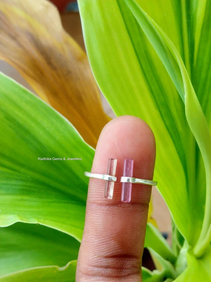 Anillo de turmalina naranja y rosa crudo en plata de ley 925 anillo de regalo Foto 2 de 4