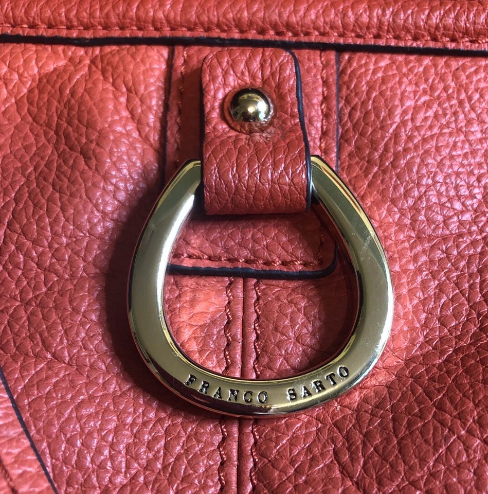 Ferragem dourada ajustável couro genuíno laranja coral Franco Sarto tiracolo - Imagem 4 de 4