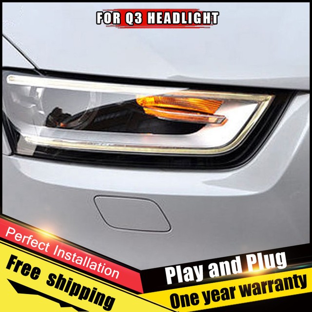 For AUDI Q3 Headlights assembly BiXenon Lens Double Beam HID KIT 2014