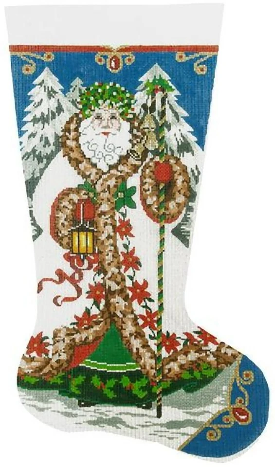 Needlepoint HandPainted Lee Christmas Stocking Elegant Santa 23" - Image 3 of 4