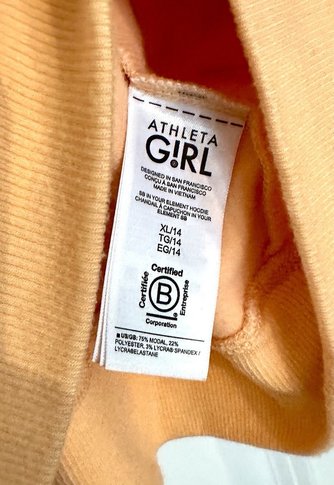 Athleta Girl Simone Biles XL 14 Kids Pullover Hoodie Peach/Orange +3