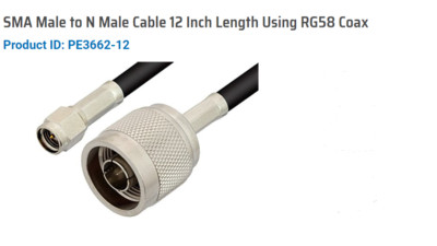 Pasternack PE3662-12 SMA Male to N Male Cable 12 Inch Length Using RG58 Coax