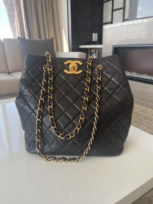 CHANEL Jumbo CC Chain Shoulder Tote Bag 3715308 Purse Black