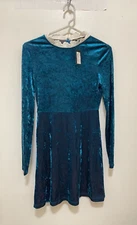 NWT NEW Maje Womens Crushed Velvet Long Sleeve Randy Mini Dress Teal Blue SZ 36