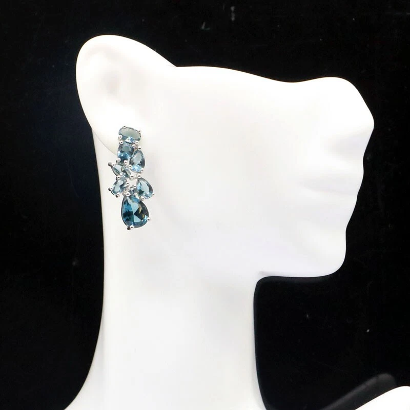 Buy 4 Get 1 Free 4.2g 925 SOLID STERLING SILVER Earrings London Blue Topaz - Image 2 of 3