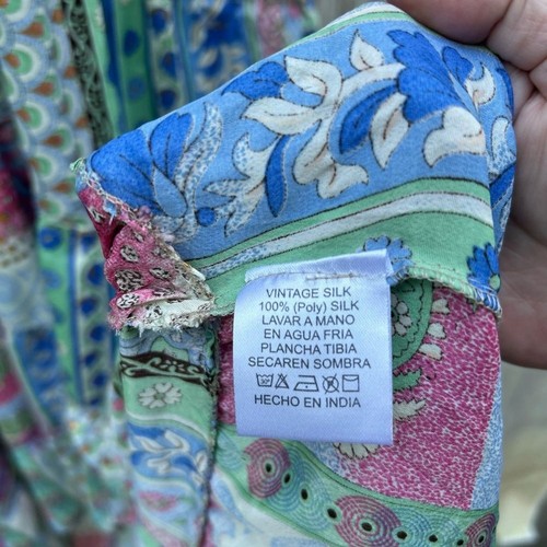 Luisa vintage Silk size M patchwork floral paisley handkerchief hem flowy - Picture 5 of 10