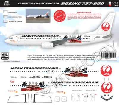 8A Decals 1/200 Boeing 737-800 - Japan Transocean Air Shuri