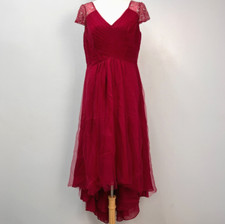 JJ's House Burgundy Pleated Lace A-Line Chiffon Dress Sz 14 131615 Sequin Beads