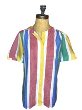 Vtg Rainbow Button Up Short Sleeve Top Blouse USA Made Lady Arrow Mistique