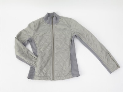 Prana Breath Silver Fitted and Quilted Zip up Light Weight Jacket Womens XS