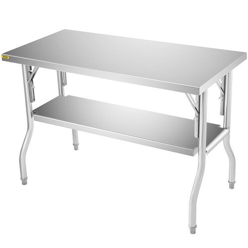 VEVOR Mesa de Trabajo Cocina Acero Inoxidable Plegable 2 Estantes 1220x762x850mm - Imagen 10 de 12