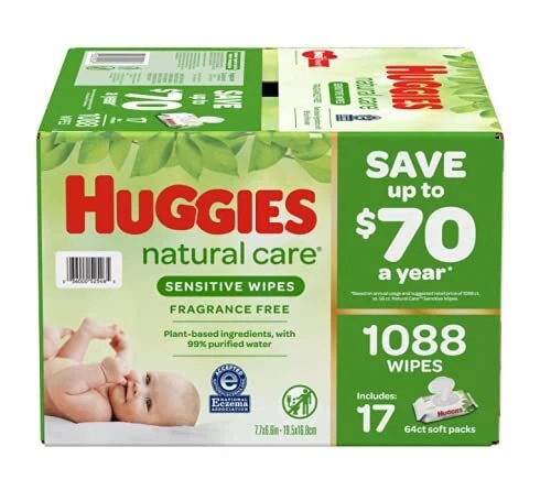 Huggies Sensitive Wipes Fragrance Free, 17 Flip-Top Packs, 64 ct, 1088 Wipes
Opens in a new window o