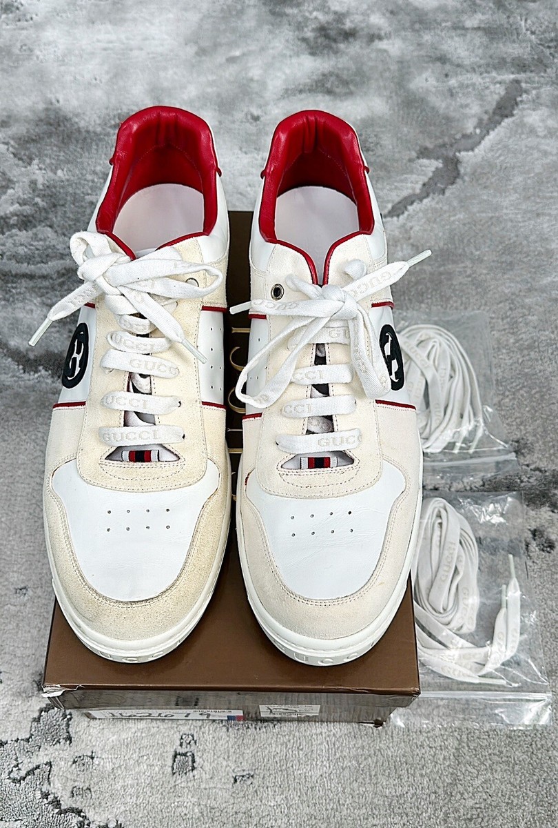 Gucci Cream Lace-Up Athletic Sneakers with Red Logo Detail Gucci Lace-Up Red for sale | eBay main image 3