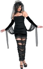 3pc Bridezilla Goth Bride Halloween Costume Black Wedding Dress Junior M 7-9