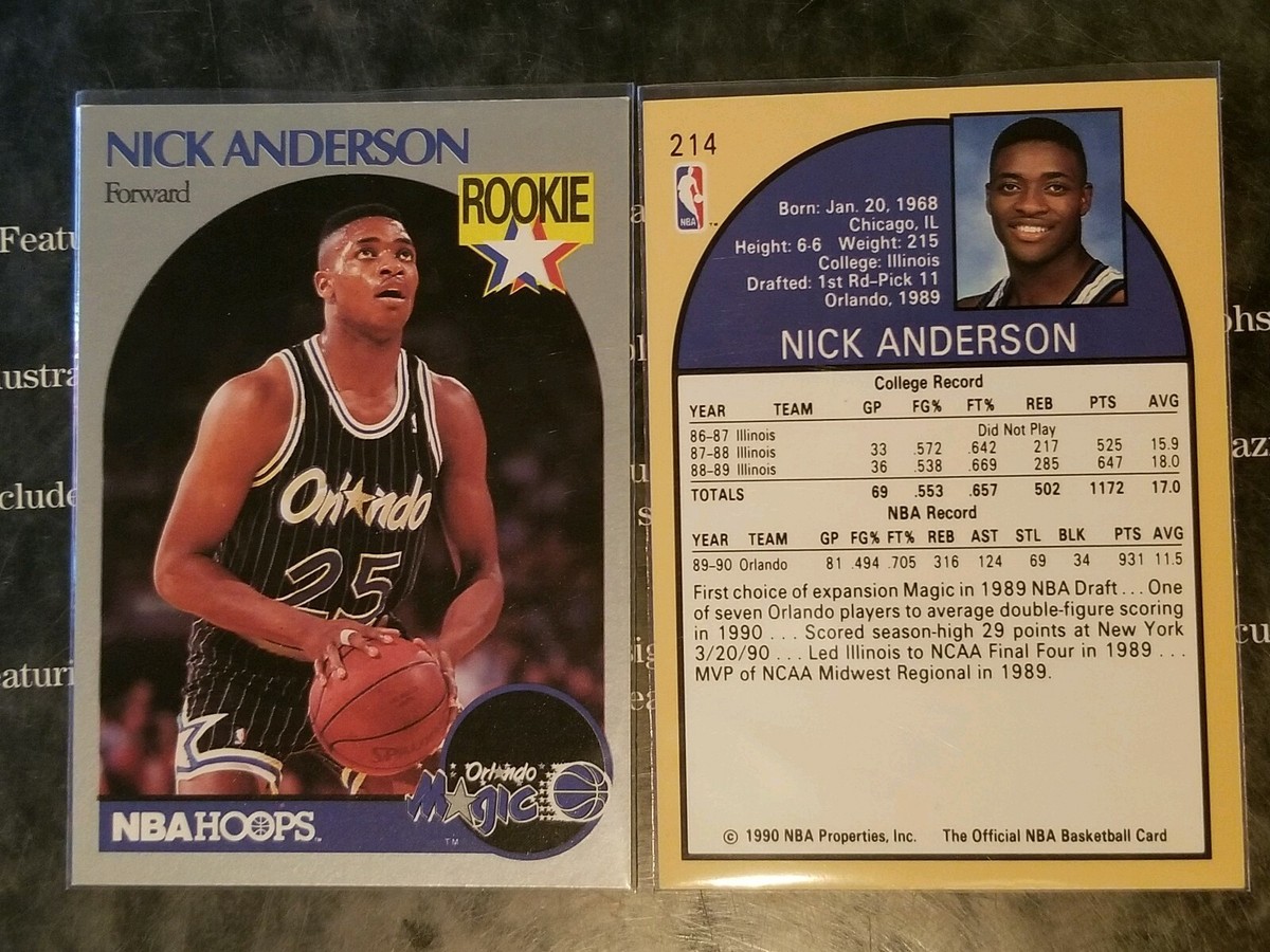 1990-91 NBA Hoops #214 Nick Anderson Orlando Magic RC Rookie