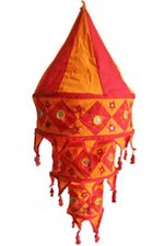 Stofflampe GOA Ibiza 3-fach Spiegel Hängelampe mediteran Lampenschirm Lampion