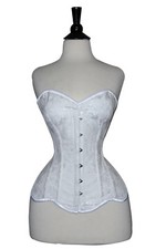 White Brocade Corset Real Steel Bones Lace up Back Front Busk Over bust 2XS 7XL