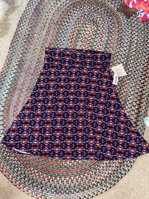 Jupe Lularoe Azure - Taille XS - Motif Carreaux Bleu Et Orange - Longueur Genoux - Occasion Très Bon état