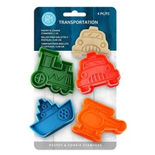 R&m Transportation Theme Cookie Cutter Stamper 4 Piece Set Assorted Colors Train