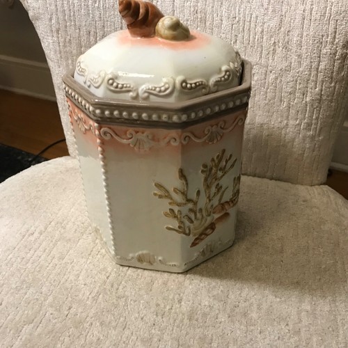 VTG ZRIKE EVERYDAY BAROQUE SEA SHELL CANISTER COOKIE JAR large Lisa levy - Picture 3 of 8