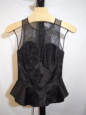 MISSES BLACK LACE COMBO PEPLUM BUSTIER TOP GUESS S