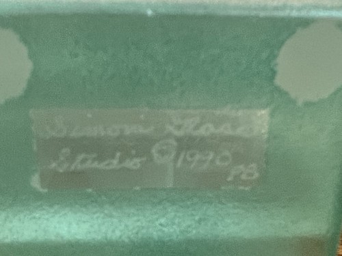 1990s Mary Kay Simoni Art Layered Glass Building Paperweight Green Frosted 2.5”H - Picture 6 of 7