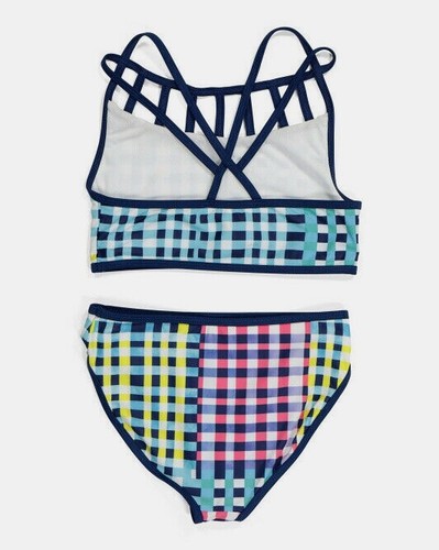 JANTZEN Girls Swimsuit Tankini Bikini Bottom 2 Piece Gingham Sz 12 L Pink Blue - Picture 2 of 2