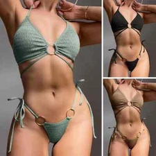 Womens Sexy Push Up Bikini Brazilian String Swimwear Bathing Suits Ring Swimsuit