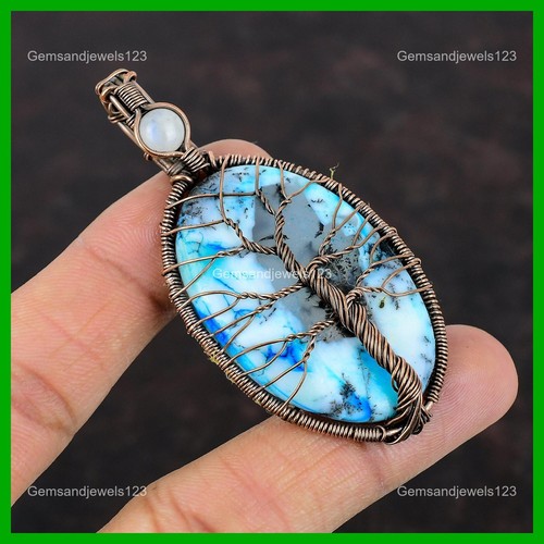 Natural Blue Dendrite Opal Rainbow Moonstone Copper Birthday New Pendant Jewelry - Picture 1 of 6
