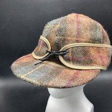 Stormy Kramer Winter Hat Cap Wool Blend Brown Plaid Sz 6 7/8 USA Made