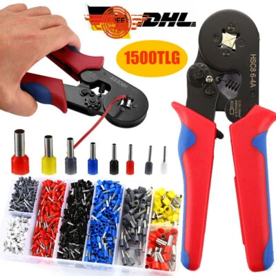 MARKENLOS 1500Tlg Aderendhülsen Set 0.25-10mm² Adern Endhülse Kabelschuhe mit Crimpzange