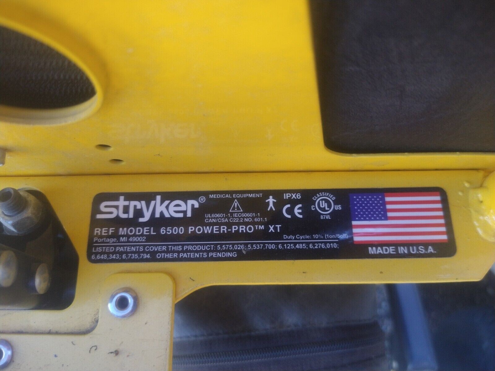 Stryker 6500 Power Pro XT 26.9 Hours Ambulance Cot eBay