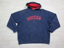 Vintage Y2K Nike Soccer Center Swoosh Hoodie Size (XL) Blue & Red Spell-Out