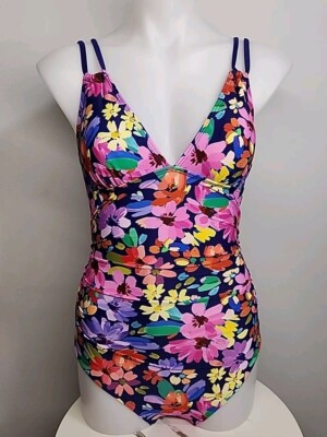 NWT Cupshe Womens One Piece Swimsuit, Size XS Purple W/  Colorful Floral Design