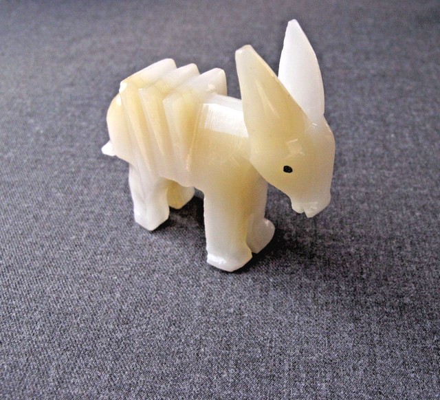 VINTAGE CARVED CREAMY & WHITE GENUINE STONE DONKEY FIGURINE eBay