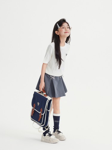 Girls bow pleated skirt children's Korean version college style - Picture 5 of 6