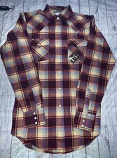 NOS Campus Rugged Country Plaid Pearl Snap Western Cowboy Shirt S 14 14 1/2 LOOK