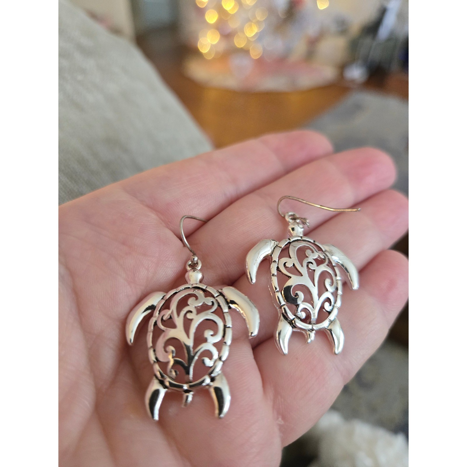 Turtle Earrings Silverplated Dangle - image 1