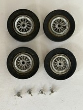 4 Wheels Tires with Wire Wheel Inserts Spinners for 1/24 scale slot car