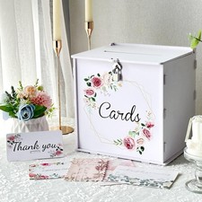 White PVC Wedding Card Box with Lock Pink Rose Money Envelope Gift Case Box