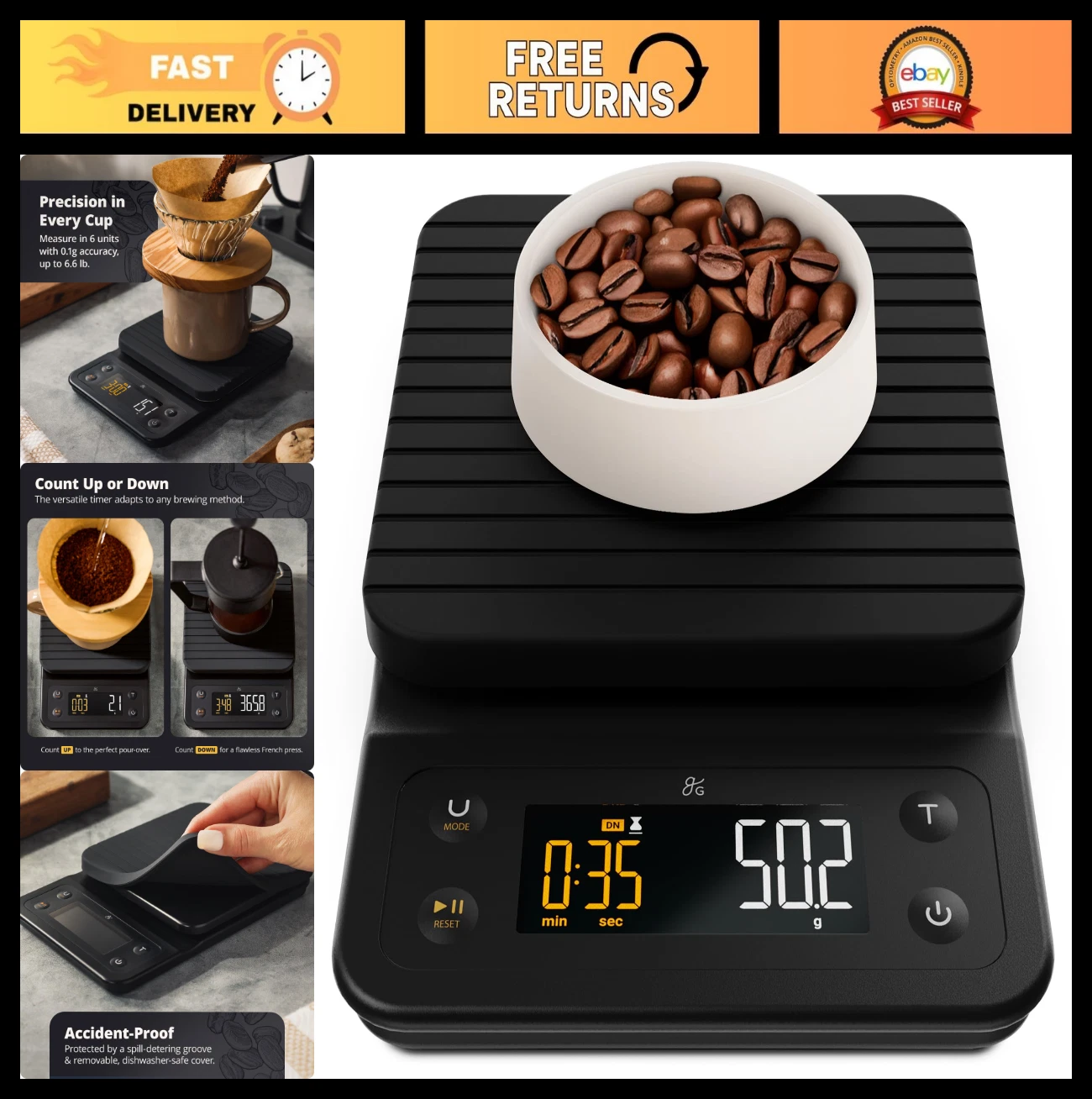 Precision Digital Coffee Scale with Timer - 0.1g Accuracy for Pour-Over & Espres