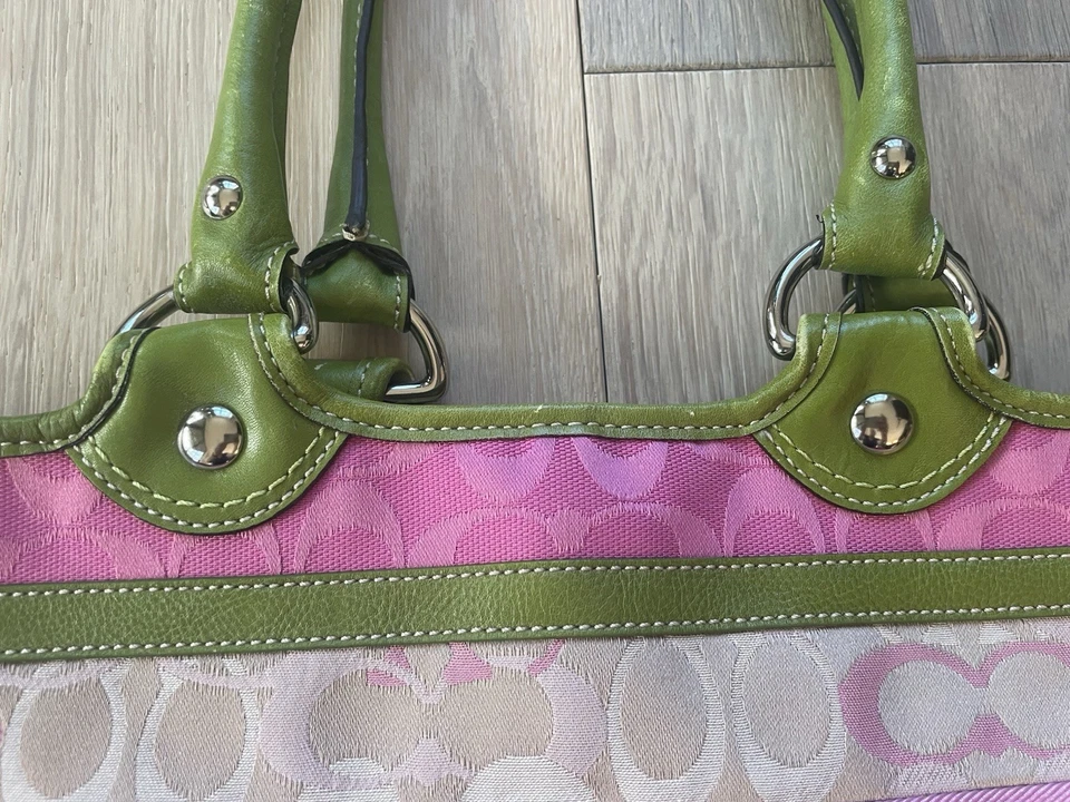 Bolso de Mano Coach Y2K Vintage Rosa Verde Patchwork Rayas Margarita Bleecker F14726 Foto 2 de 4