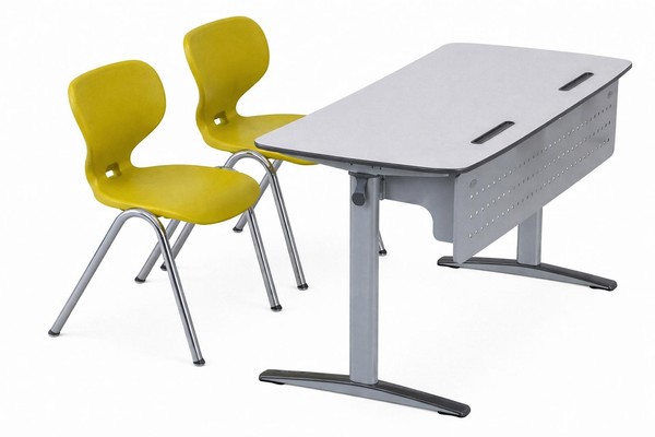 Ergonomisches SchulmöBel-Set Mit Gelben StüHlen Und Moderner Schulbank-image