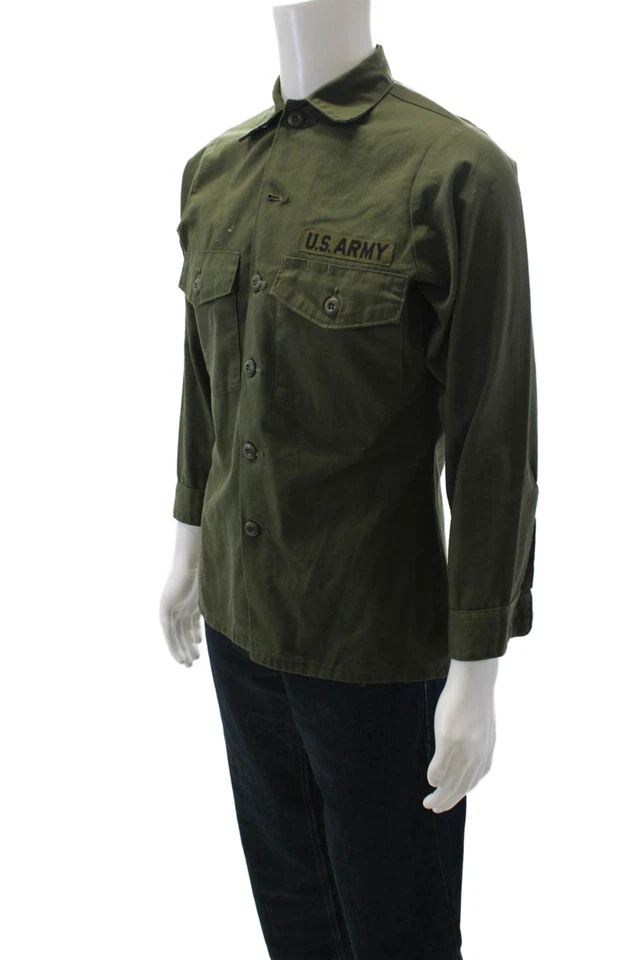 Denim Pony Mens Cotton Graphic Print Collared Utility Buttoned Top Green Size M - Image 2 of 4