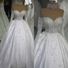 Luxury Princess Wedding Dresses Off Shoulder Long Sleeves Lace Appliques Dress