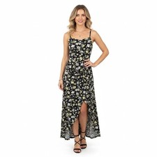 No Boundaries Black & Yellow Floral Sleeveless Asymmetric Maxi Long Dress M